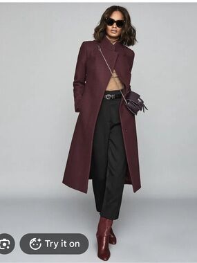 Reiss Women's The Mason long length burgundy Coat with Tailored Silhouette